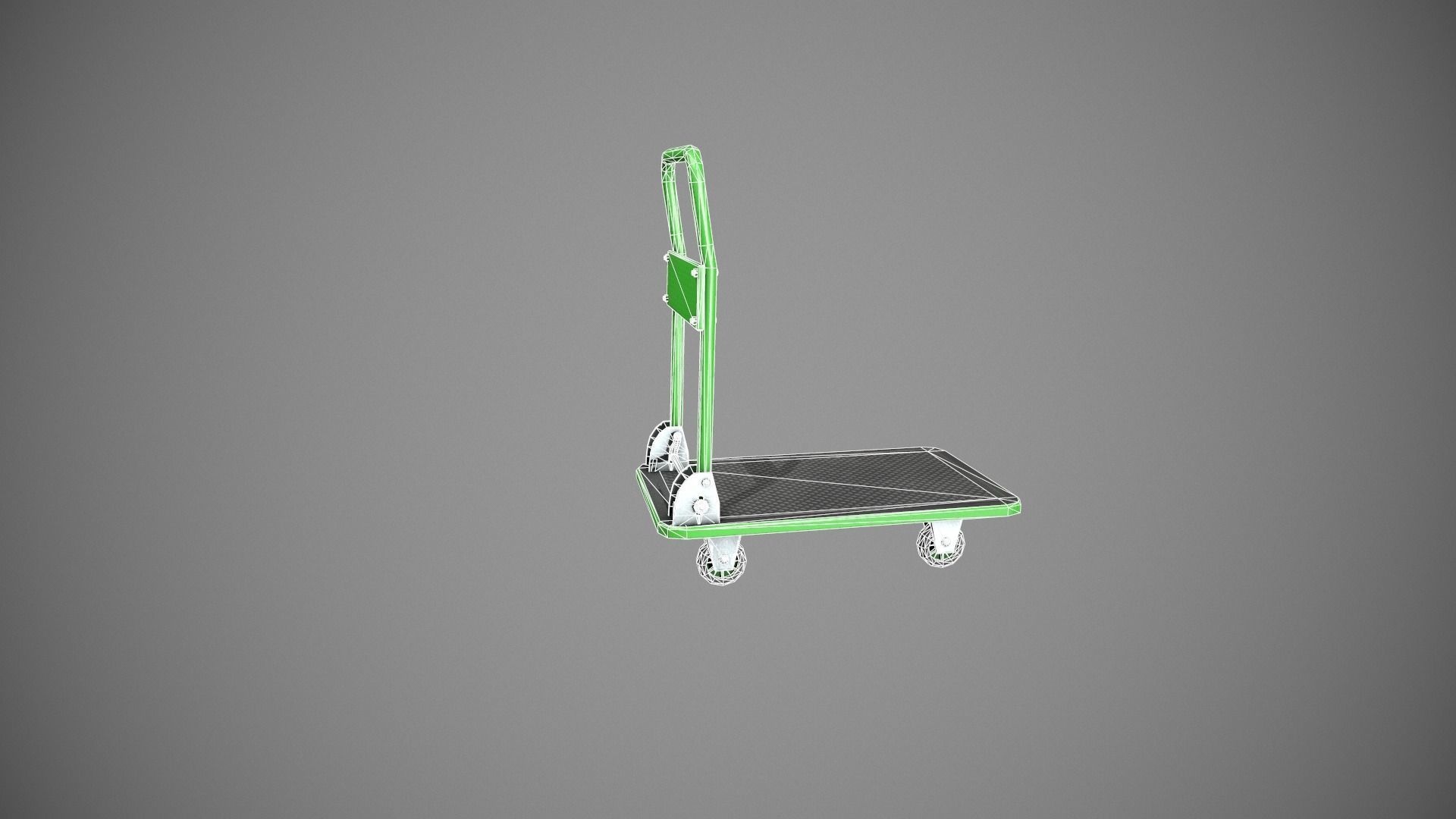 Folding Platform Truck Trolley - Green Low-poly 3D model_15