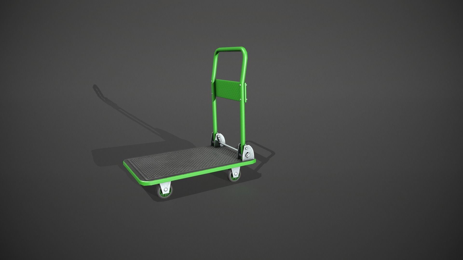 Folding Platform Truck Trolley - Green Low-poly 3D model_9