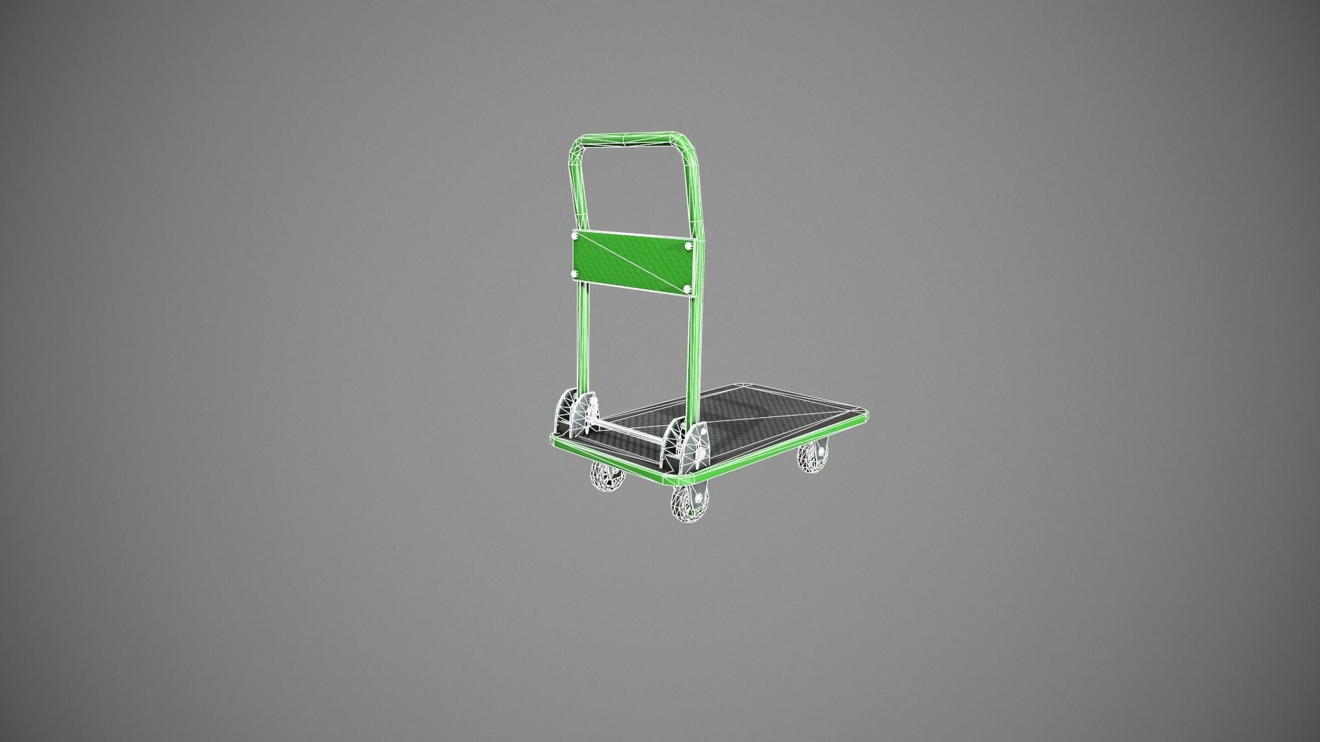 Folding Platform Truck Trolley - Green Low-poly 3D model_16