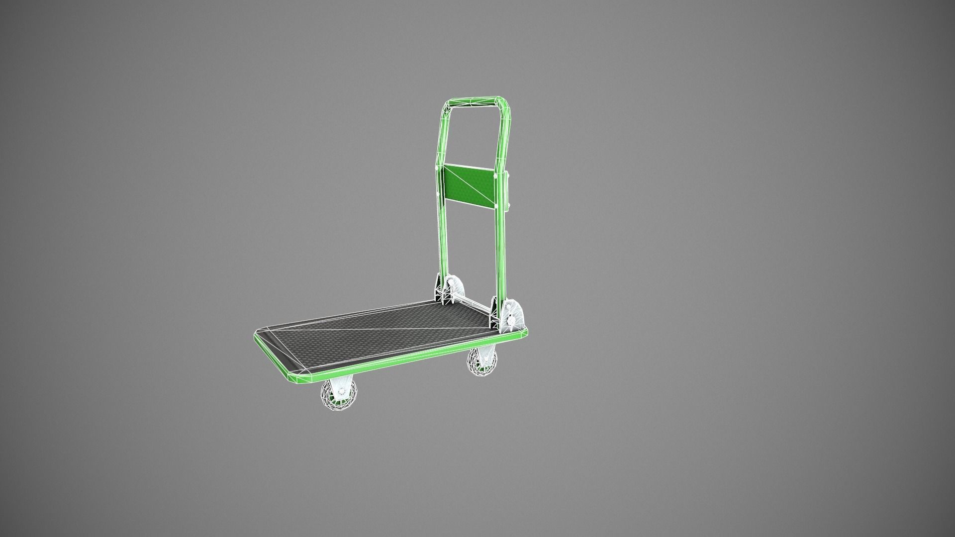 Folding Platform Truck Trolley - Green Low-poly 3D model_21