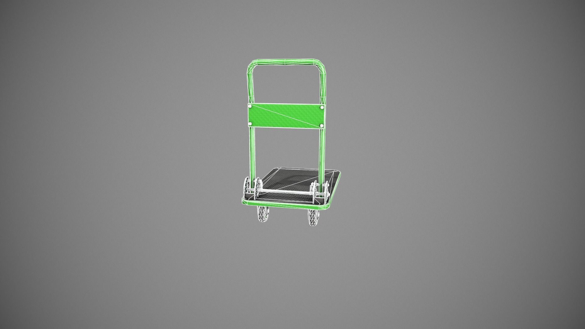 Folding Platform Truck Trolley - Green Low-poly 3D model_17