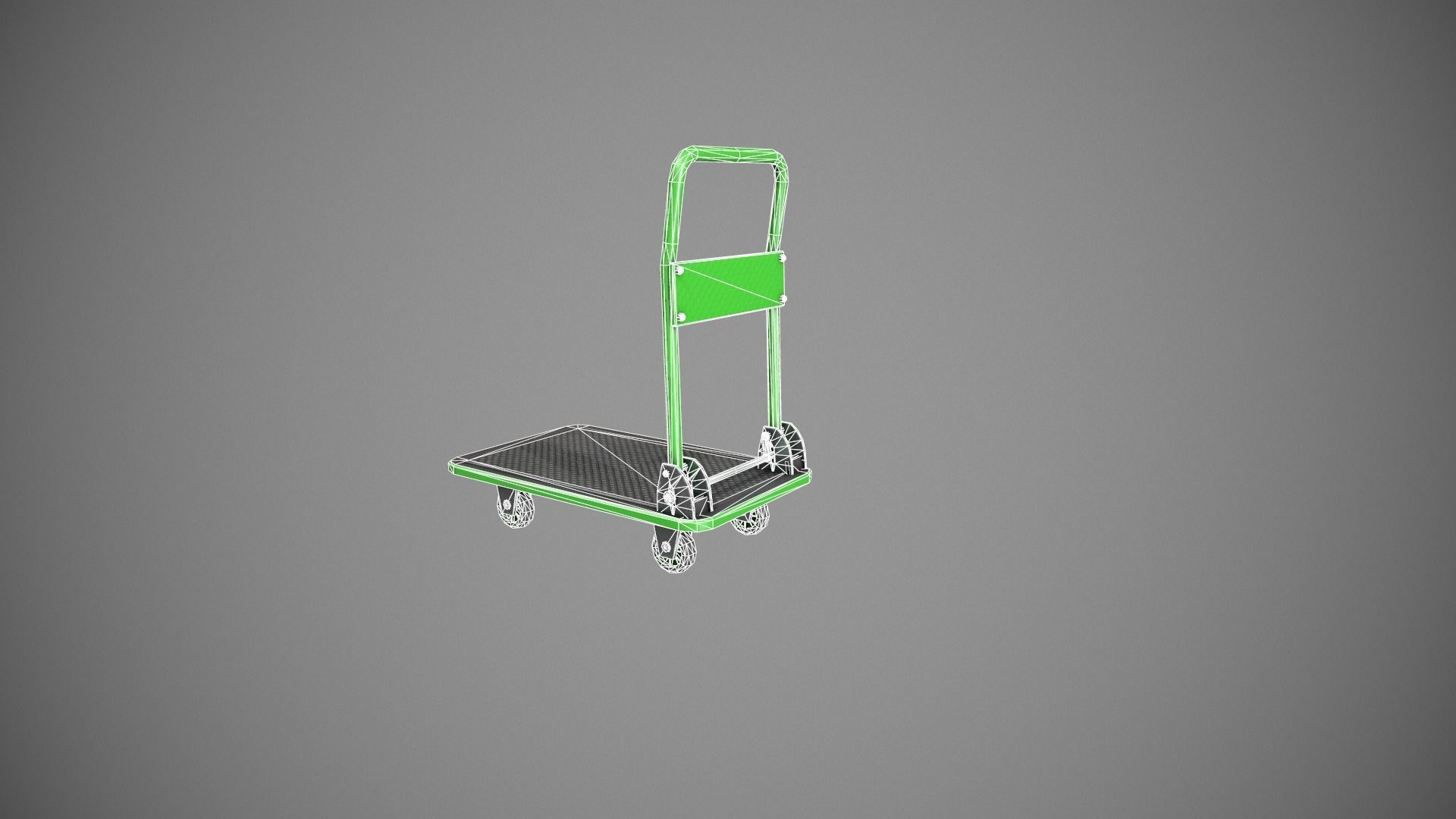 Folding Platform Truck Trolley - Green Low-poly 3D model_19