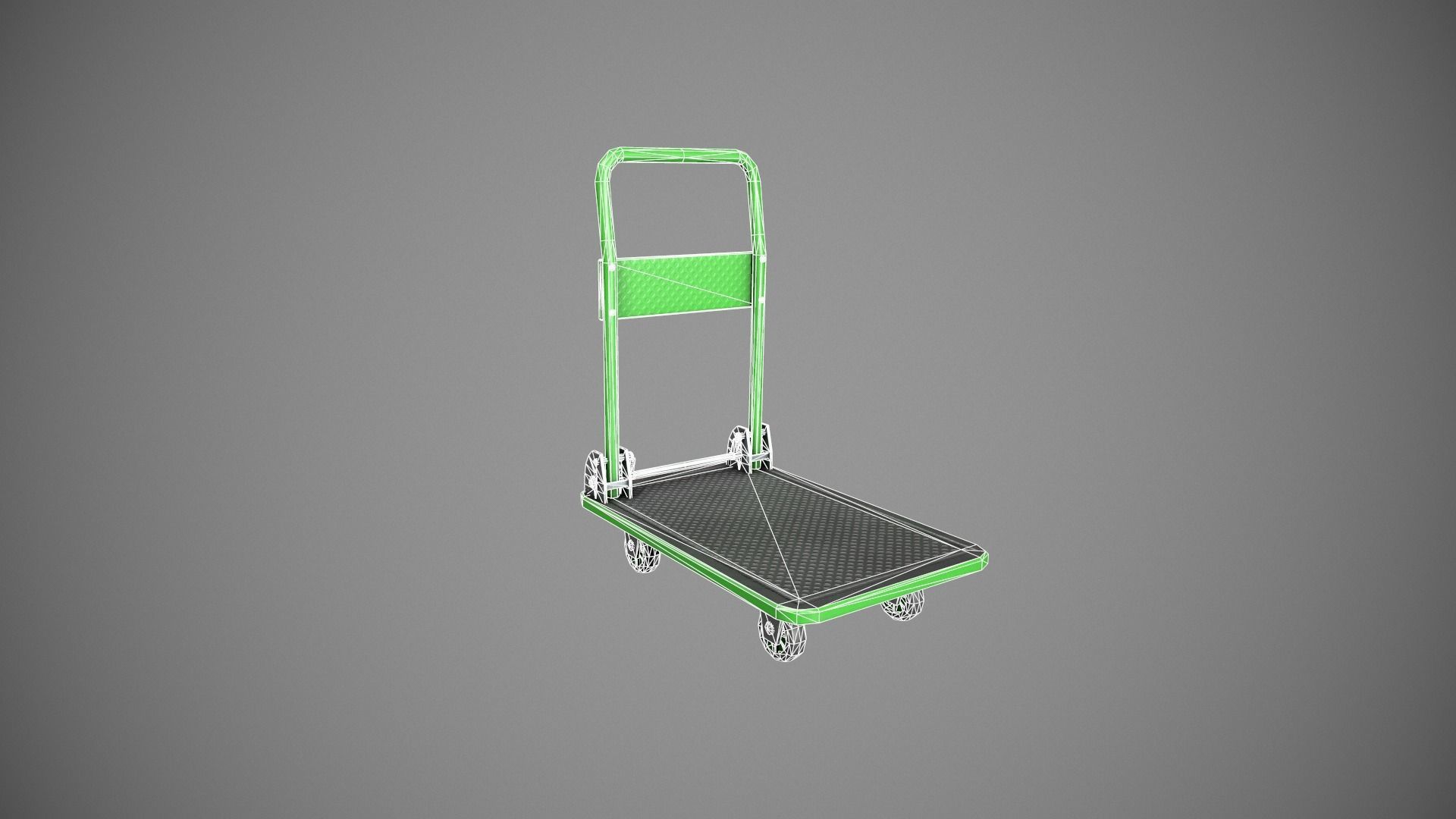 Folding Platform Truck Trolley - Green Low-poly 3D model_13