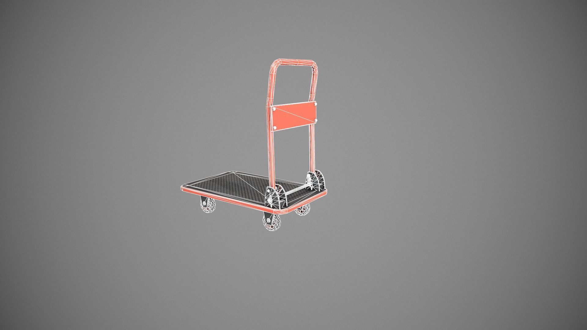 Folding Platform Truck - Trolley - Red Low-poly 3D model_19