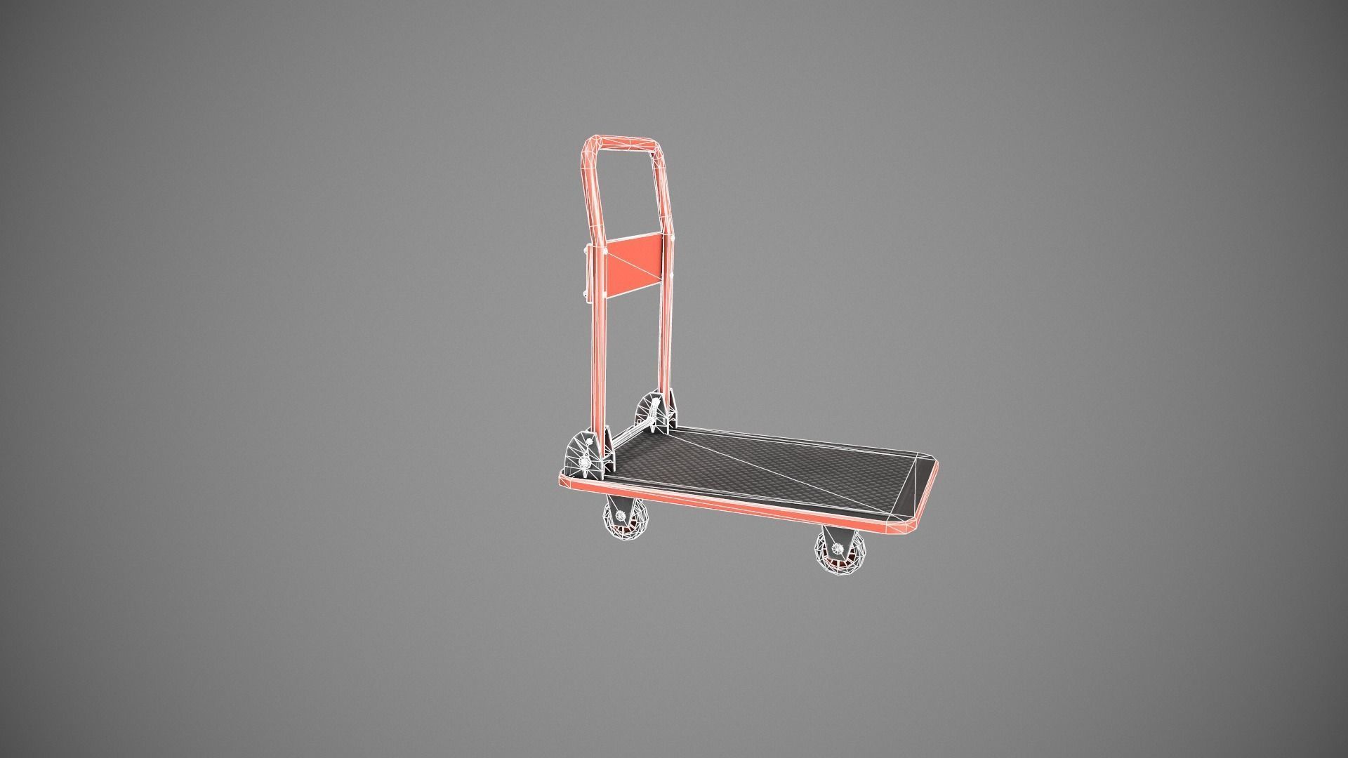 Folding Platform Truck - Trolley - Red Low-poly 3D model_14