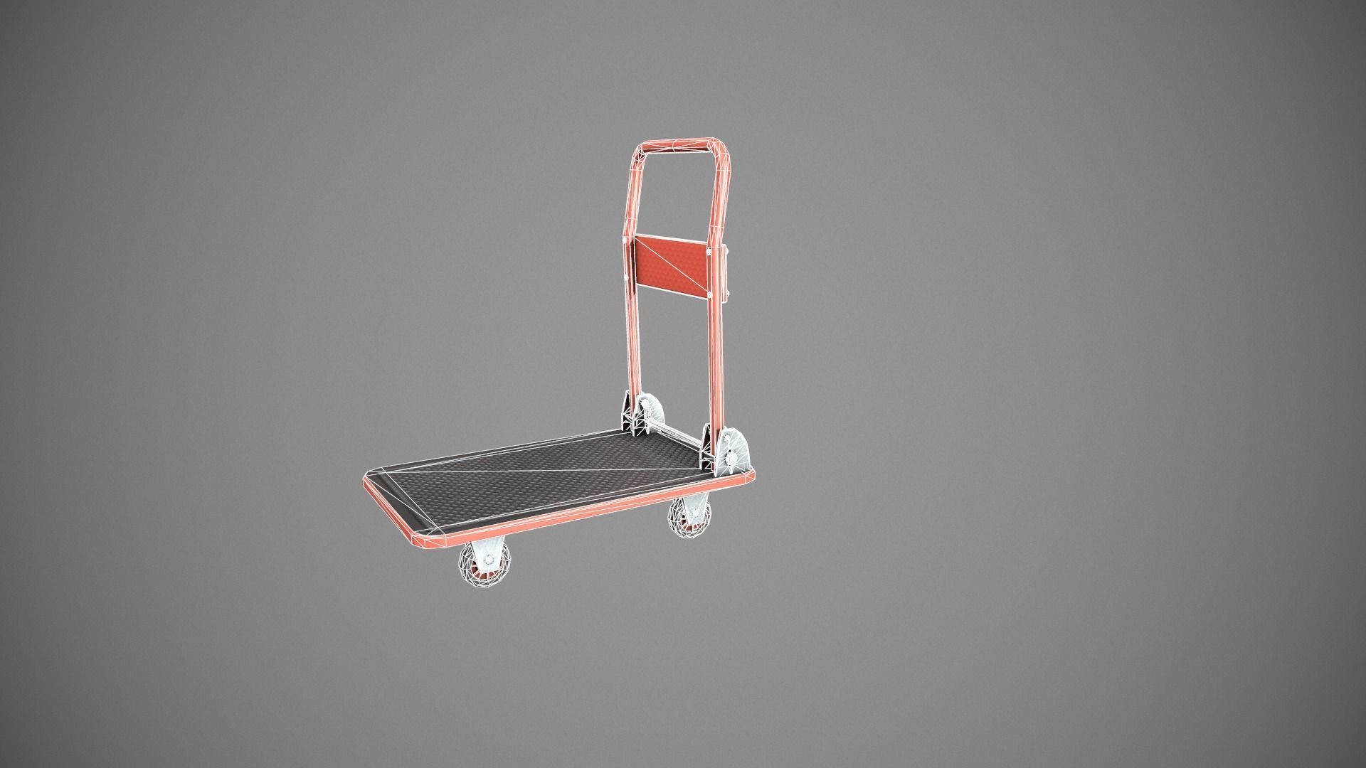 Folding Platform Truck - Trolley - Red Low-poly 3D model_21