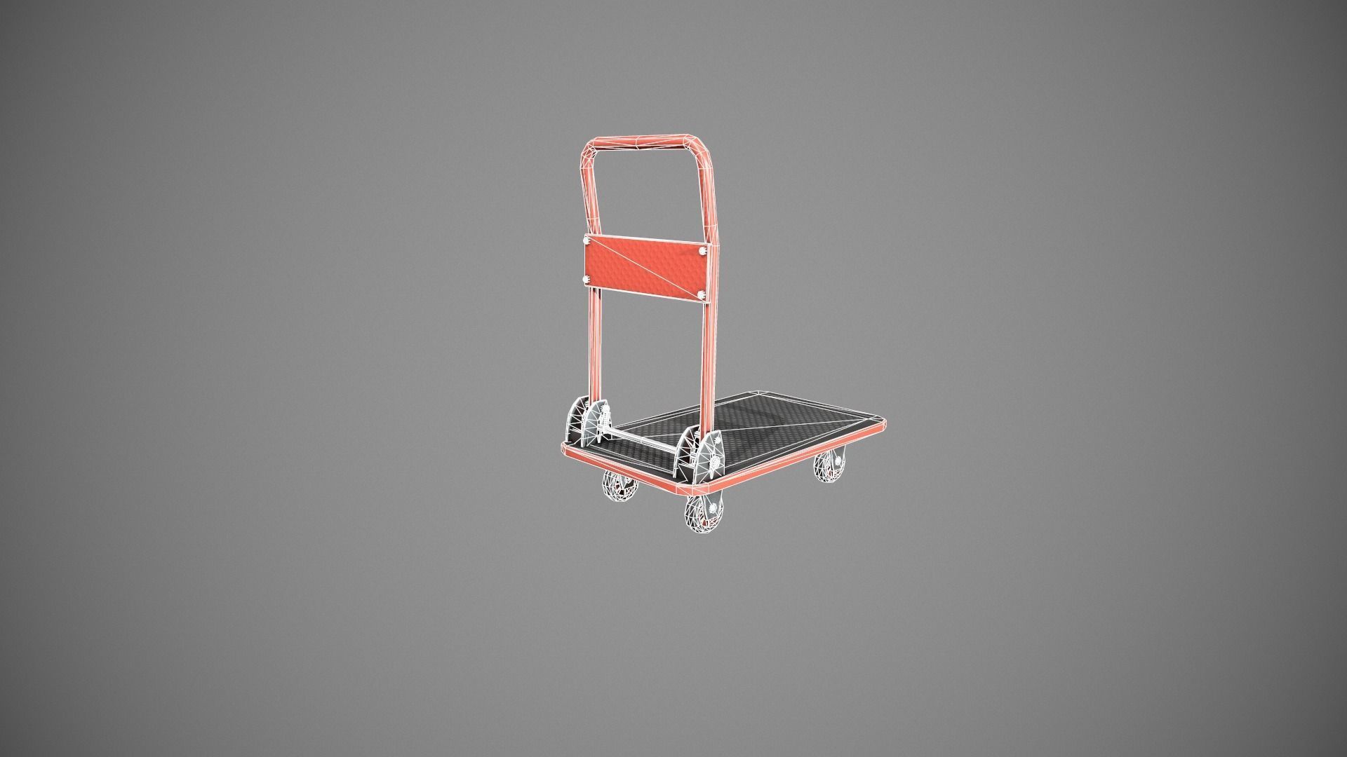Folding Platform Truck - Trolley - Red Low-poly 3D model_16
