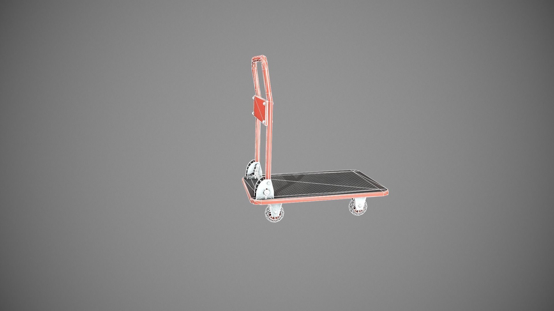 Folding Platform Truck - Trolley - Red Low-poly 3D model_15