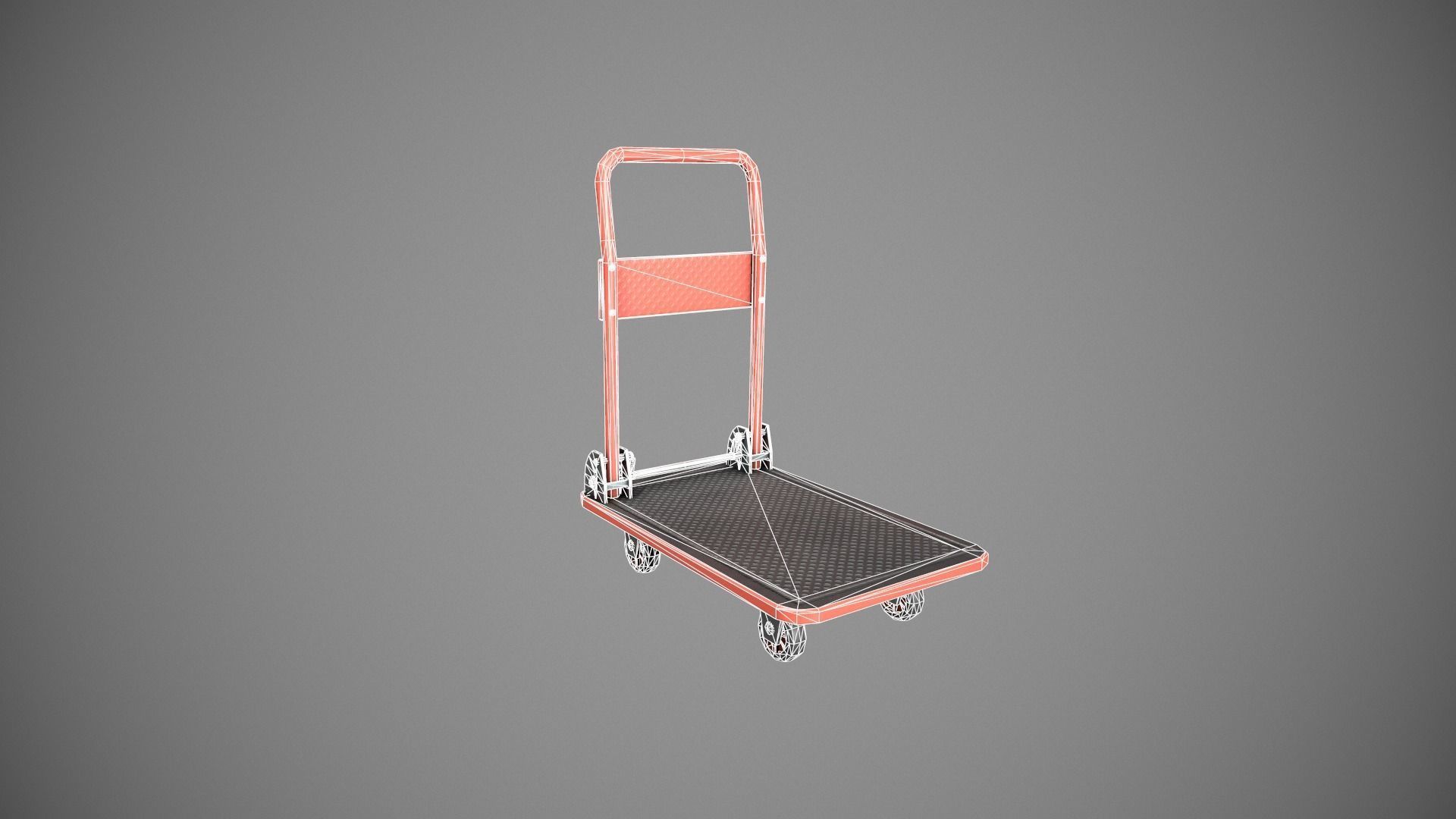 Folding Platform Truck - Trolley - Red Low-poly 3D model_13