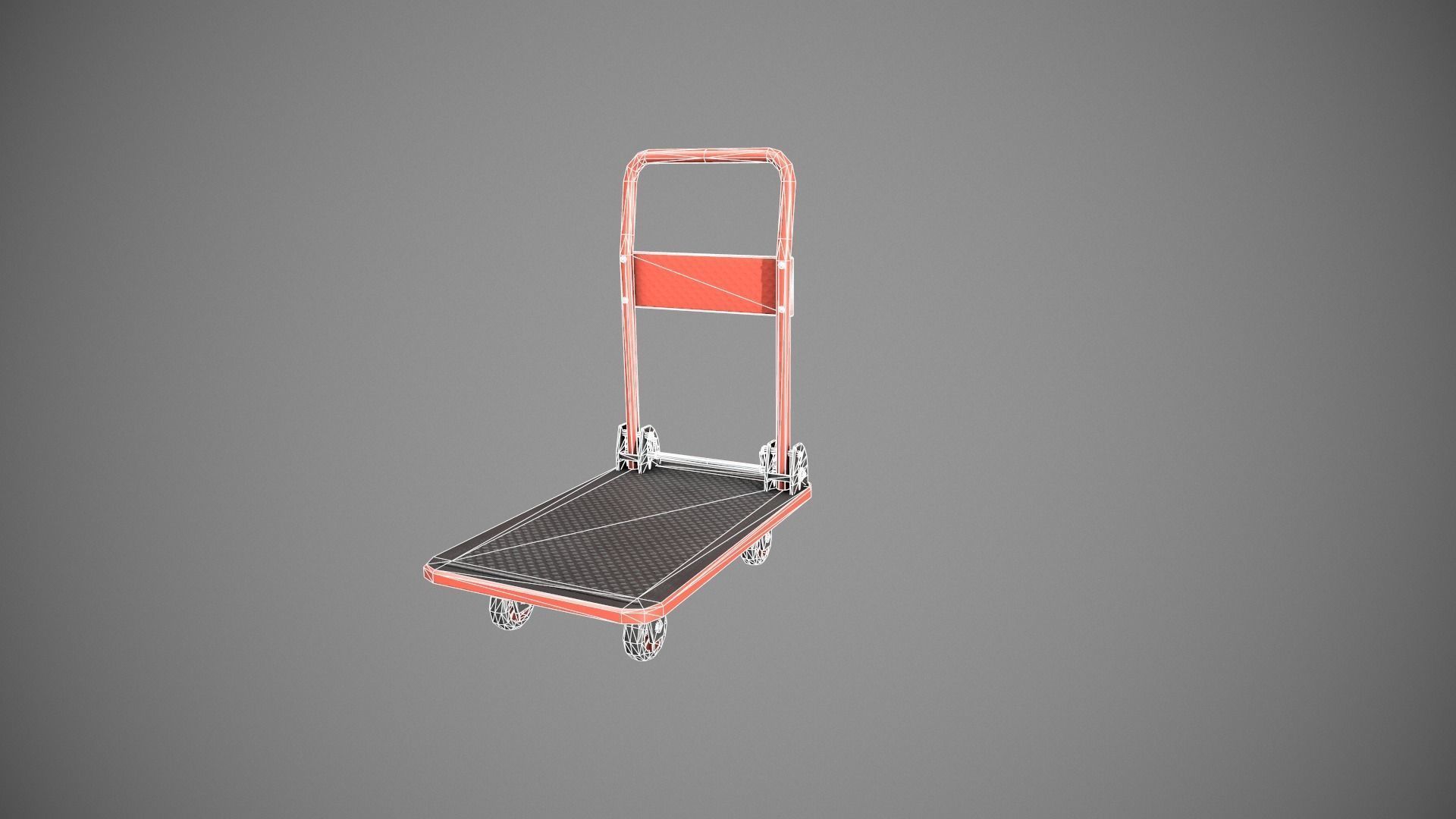 Folding Platform Truck - Trolley - Red Low-poly 3D model_22