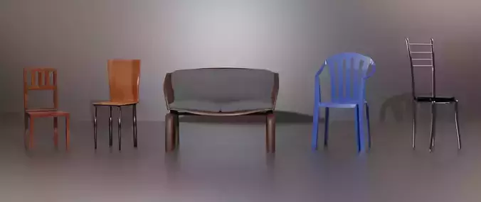 Realistic Low Poly Chairs wooden chair