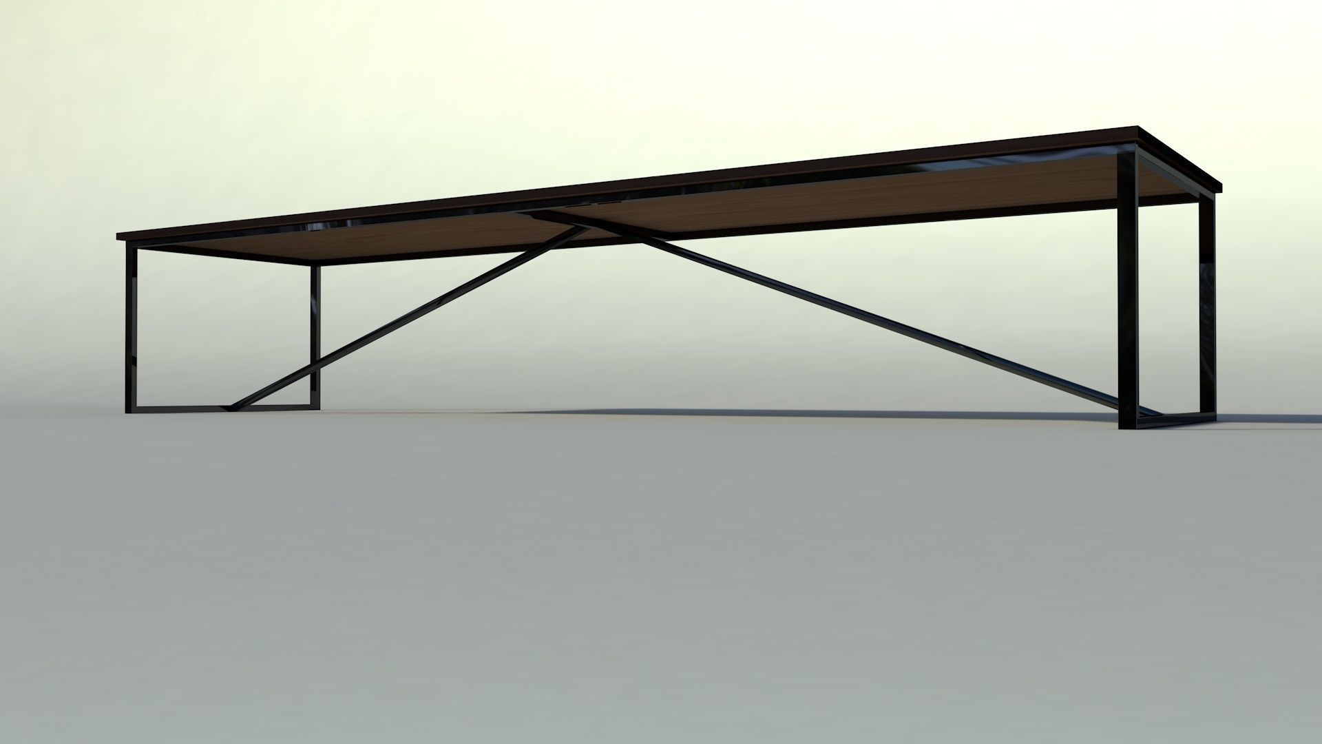 BigTable table with frame and wooden top Low-poly 3D model_1