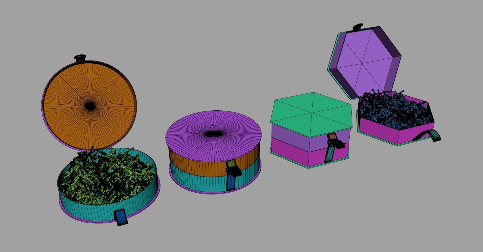 Crinkle Paper Gift Boxes - Circular and Hexagonal 3D model_12