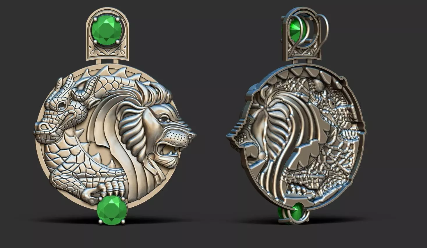 dragon pendant with emerald stone 3D print model_0