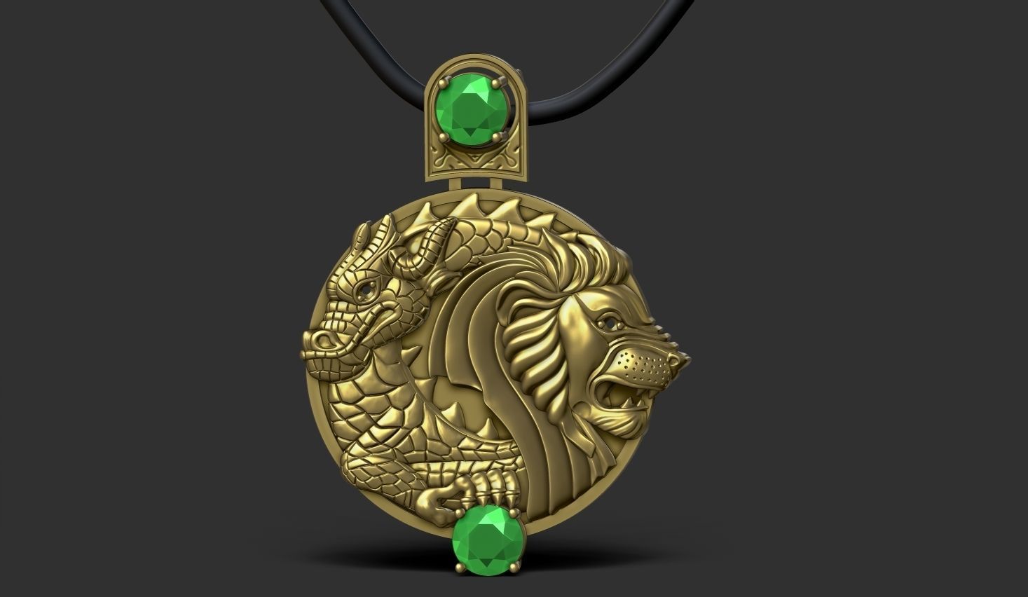 dragon pendant with emerald stone 3D print model_2