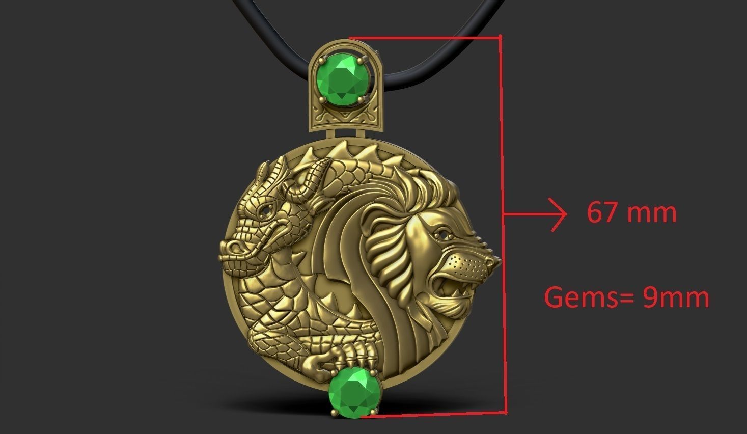 dragon pendant with emerald stone 3D print model_3