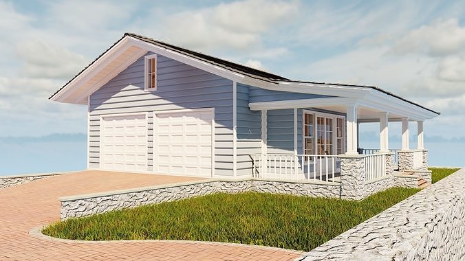 Classic style porch house garage only Low-poly 3D model 3