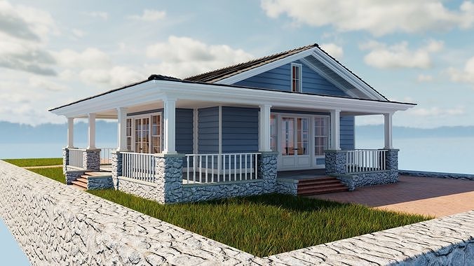 Classic style porch house garage only Low-poly 3D model 5