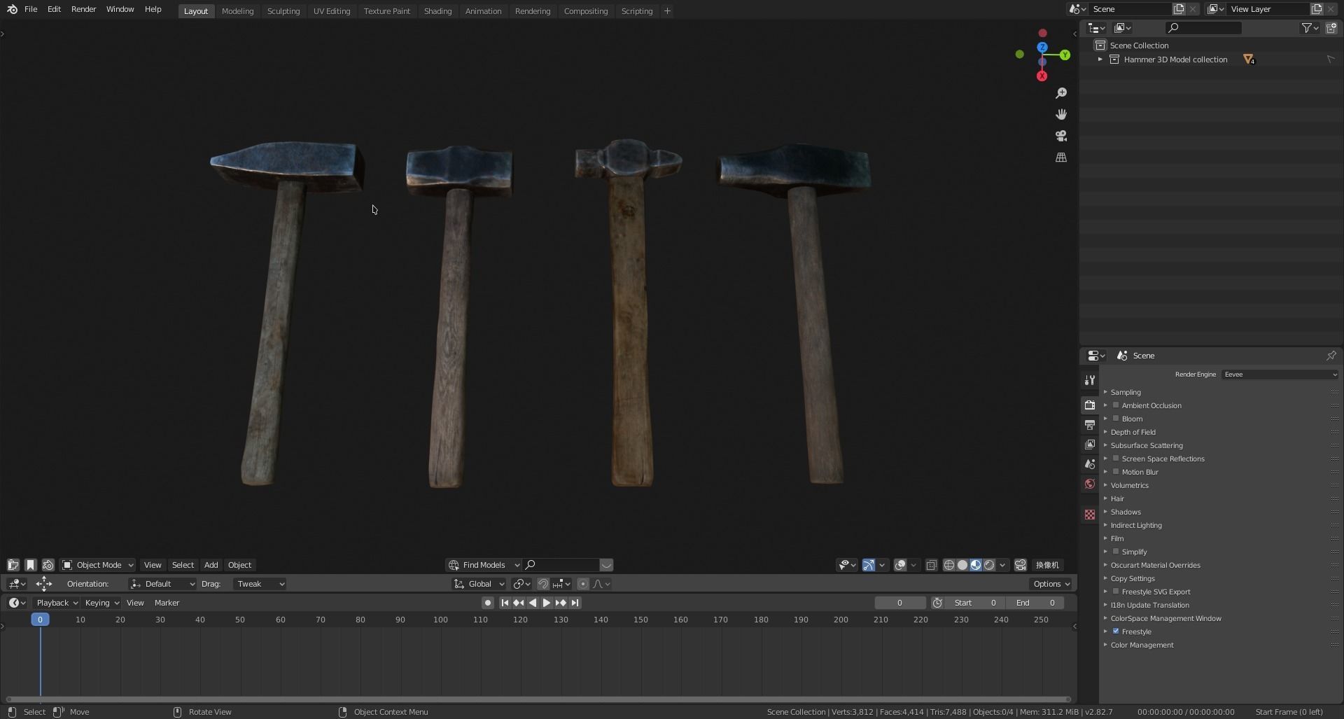 Free 3D Hammer Collection Free low-poly 3D model_6