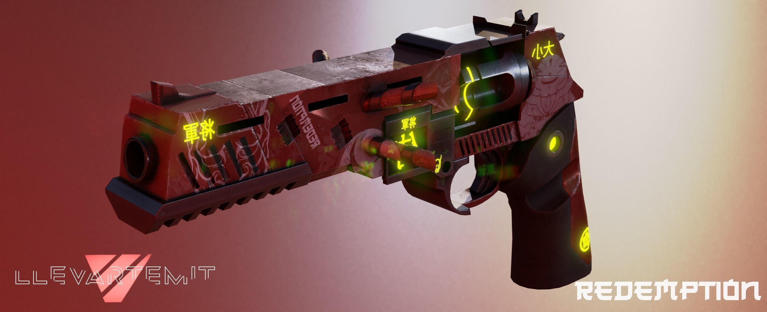 Cyberpunk Revolver Low-poly 3D model_4