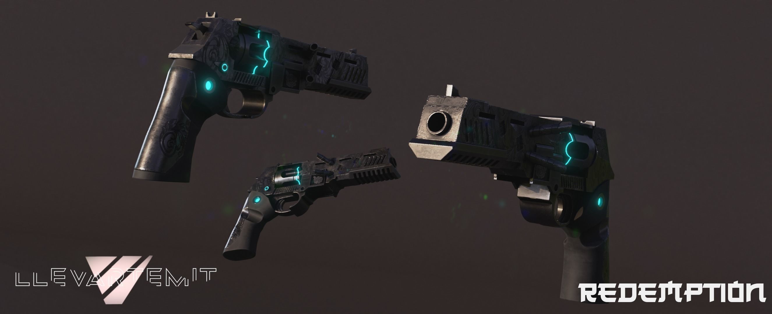 Cyberpunk Revolver Low-poly 3D model_19