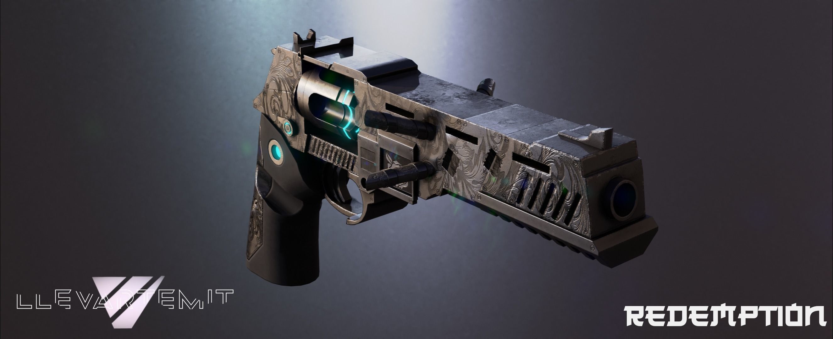 Cyberpunk Revolver Low-poly 3D model_15