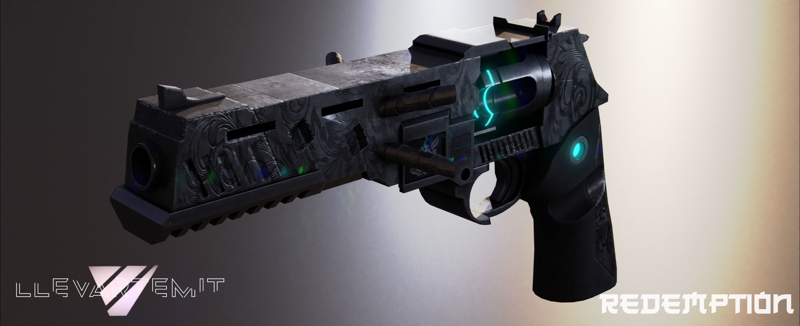 Cyberpunk Revolver Low-poly 3D model_16
