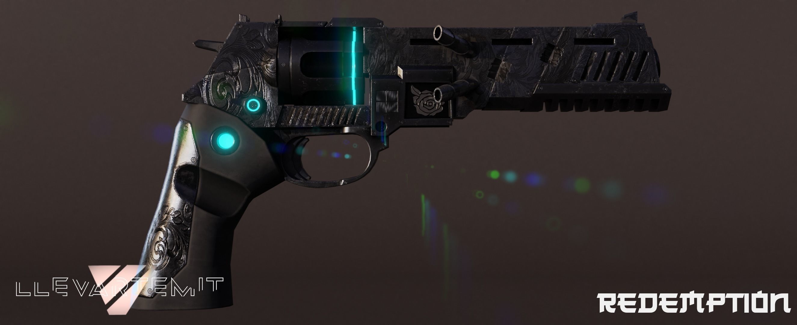 Cyberpunk Revolver Low-poly 3D model_13