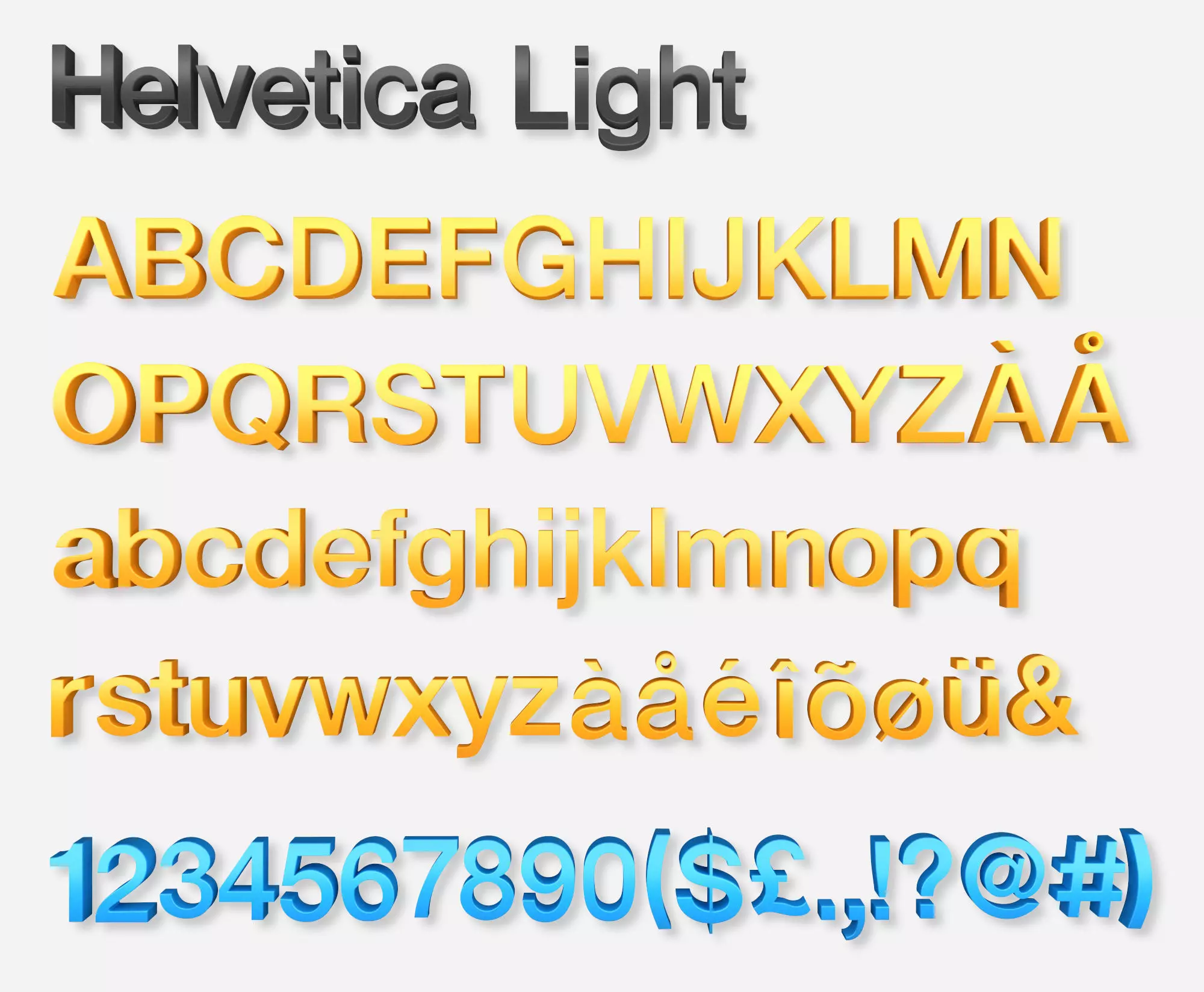 3D Alphabet Letters - Helvetica Light Font 3D model