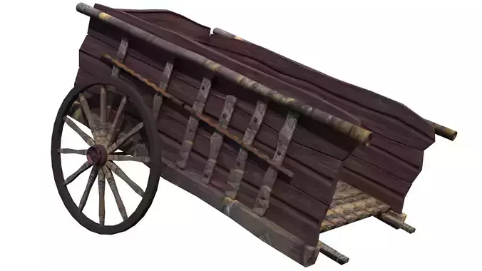 wooden cart  cartoon 3d model