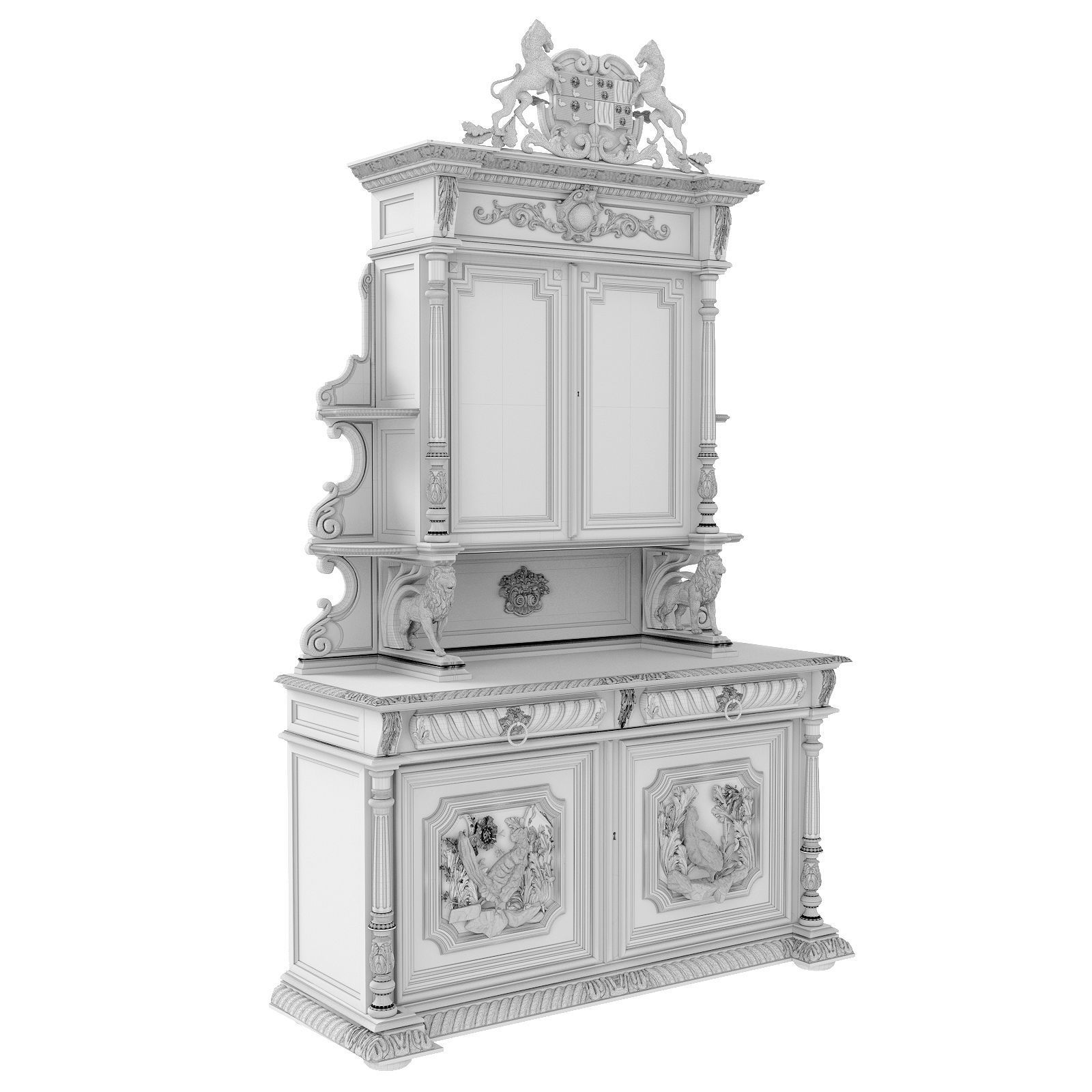 Medieval sideboard cabinet 3D model_4