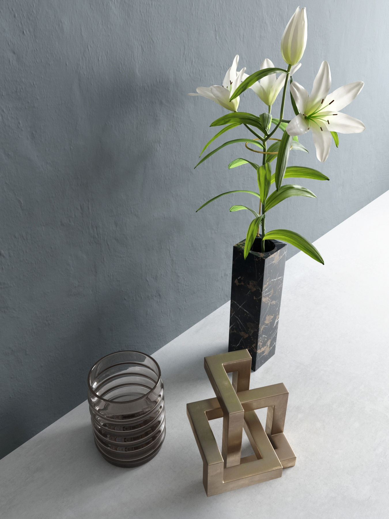 Geometric Sculpture Lily and Vases 3D model_1