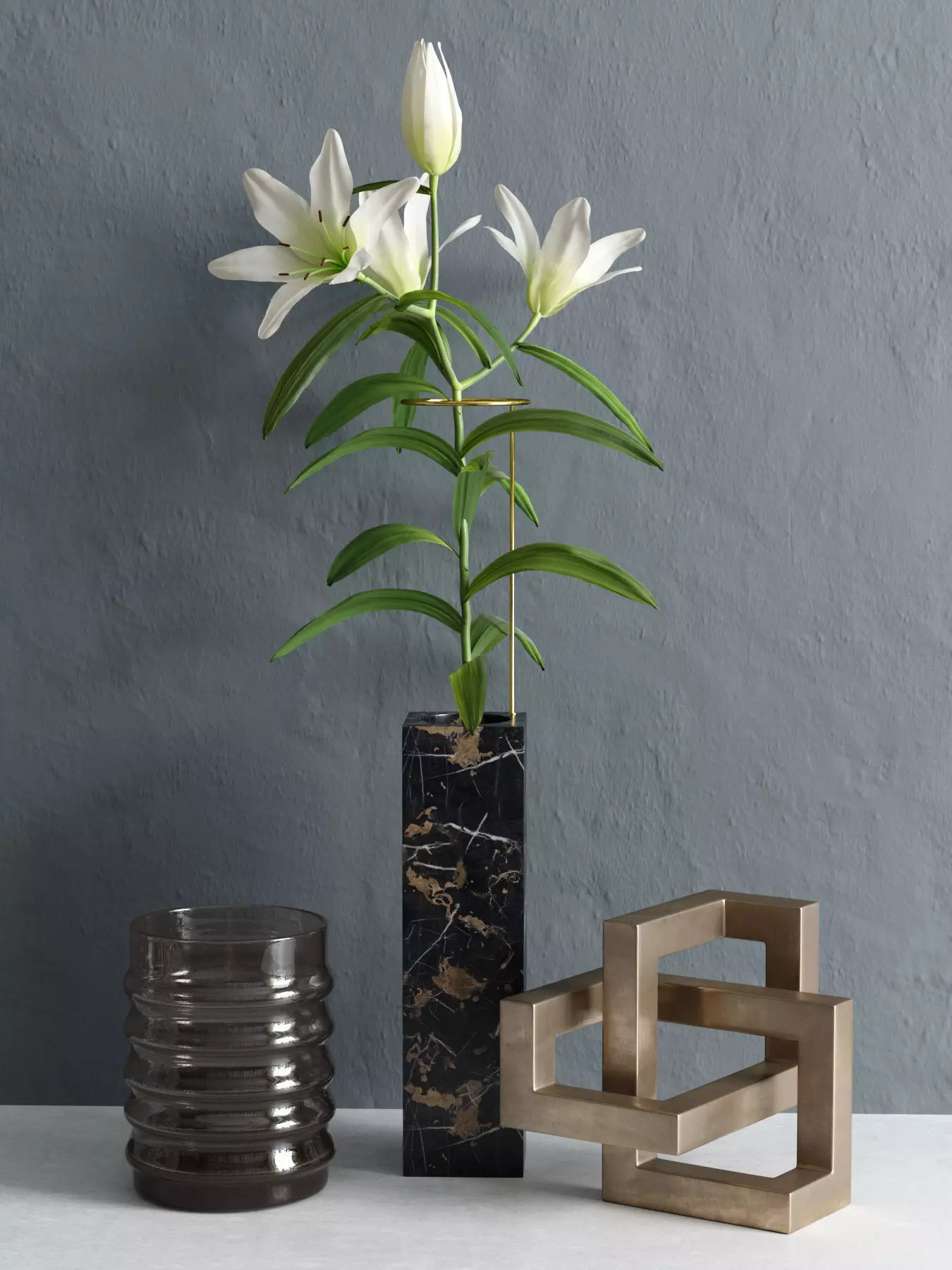 Geometric Sculpture Lily and Vases 3D model_0