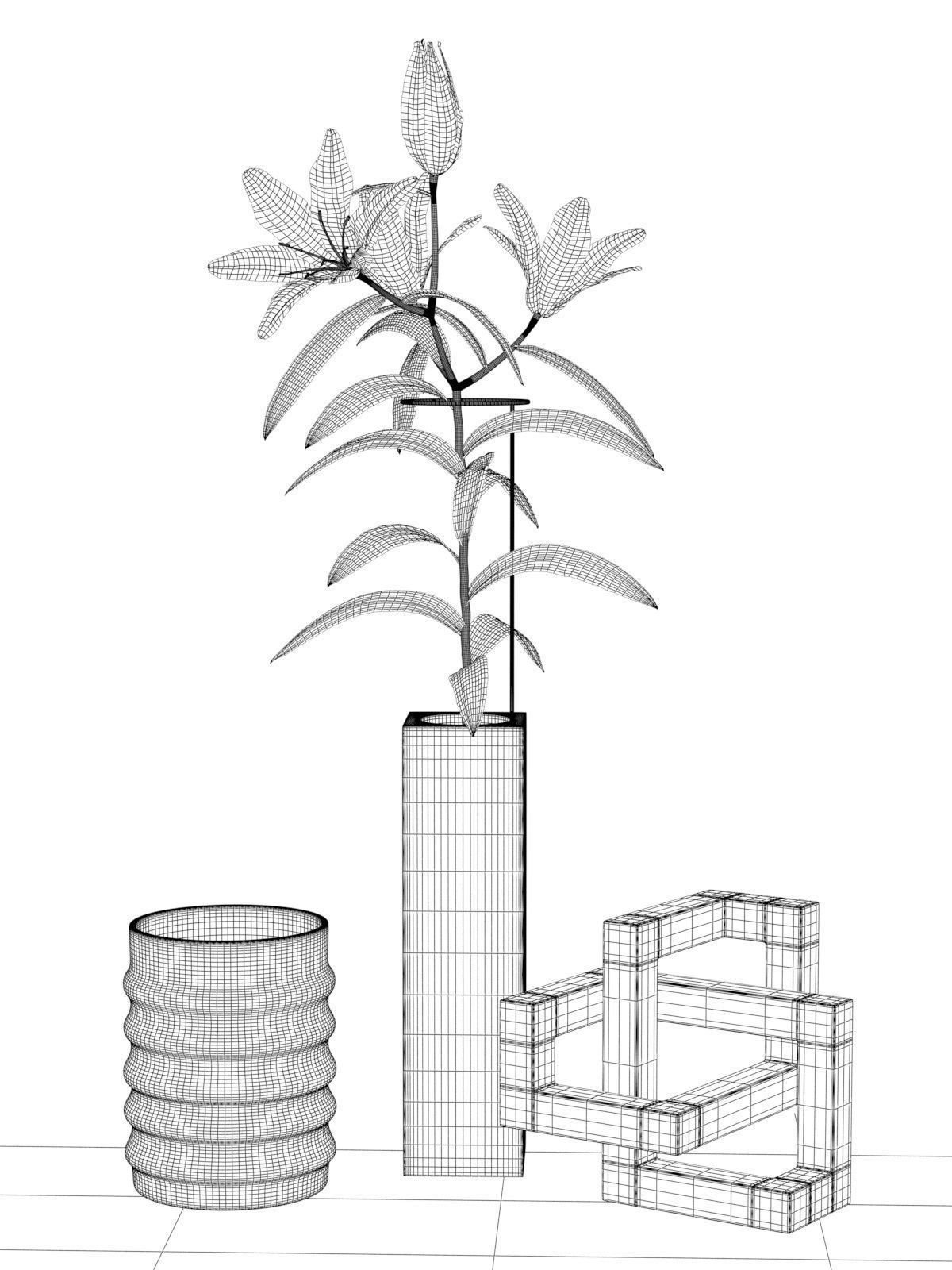 Geometric Sculpture Lily and Vases 3D model_2