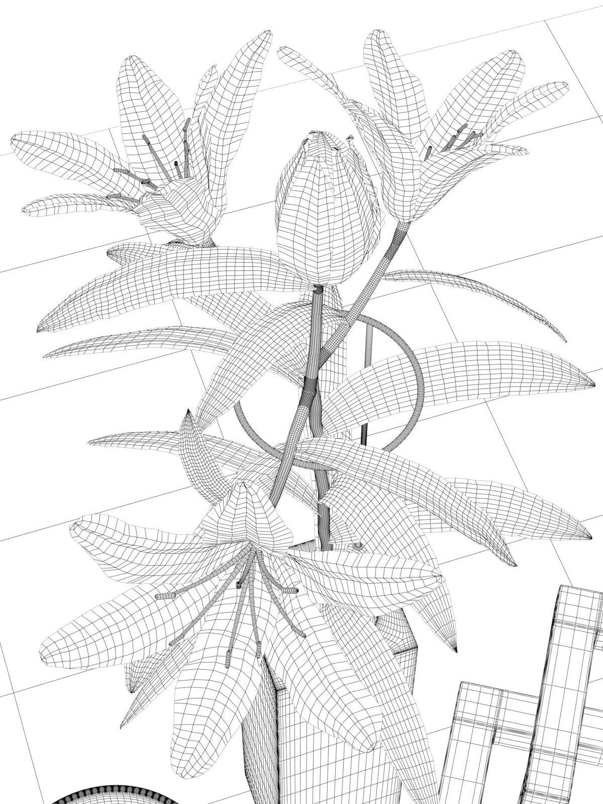 Geometric Sculpture Lily and Vases 3D model_3