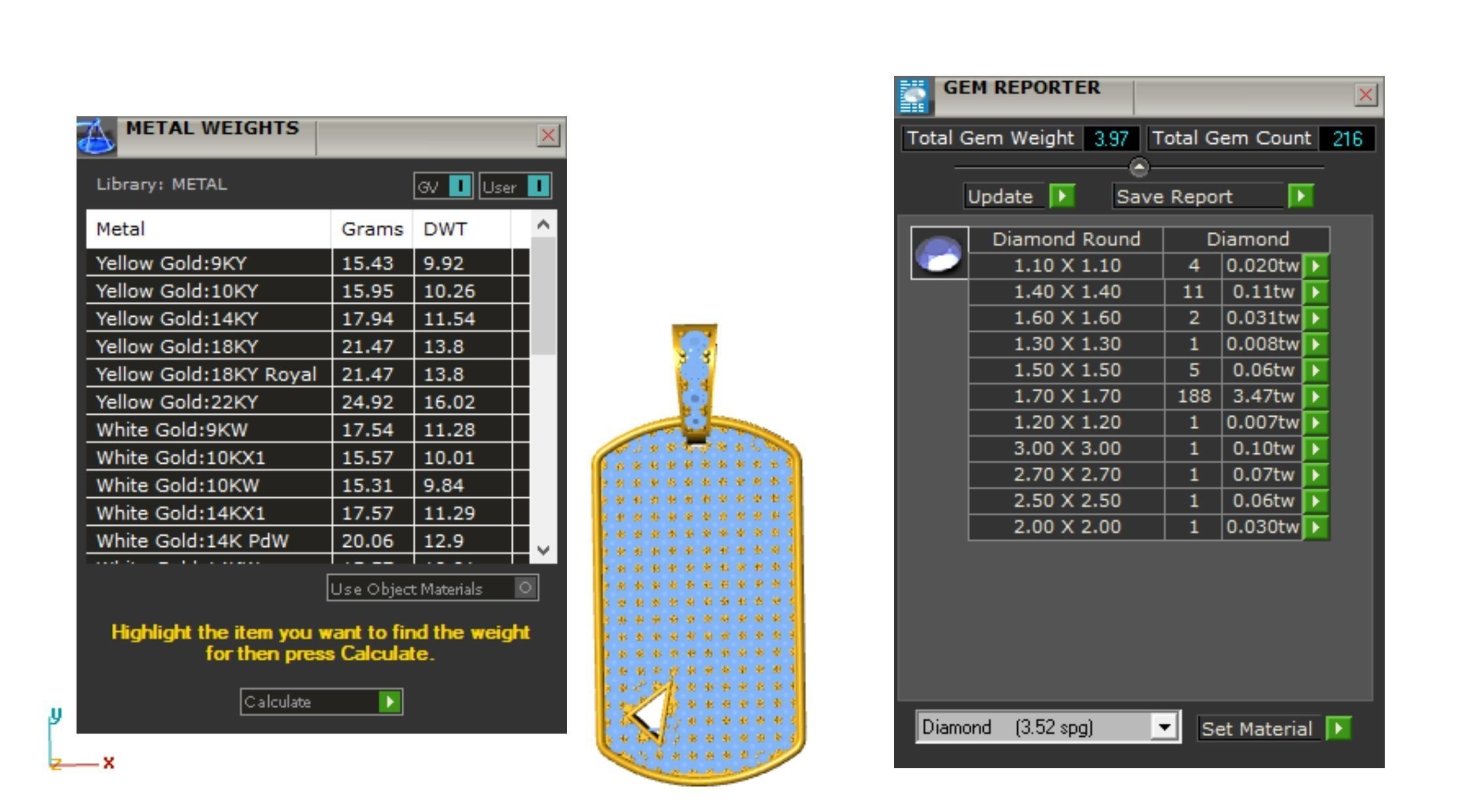 Rectangle pendands with diamonds 3D print model_3
