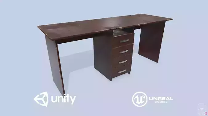 Game Ready Old Desk Low-poly 3D model