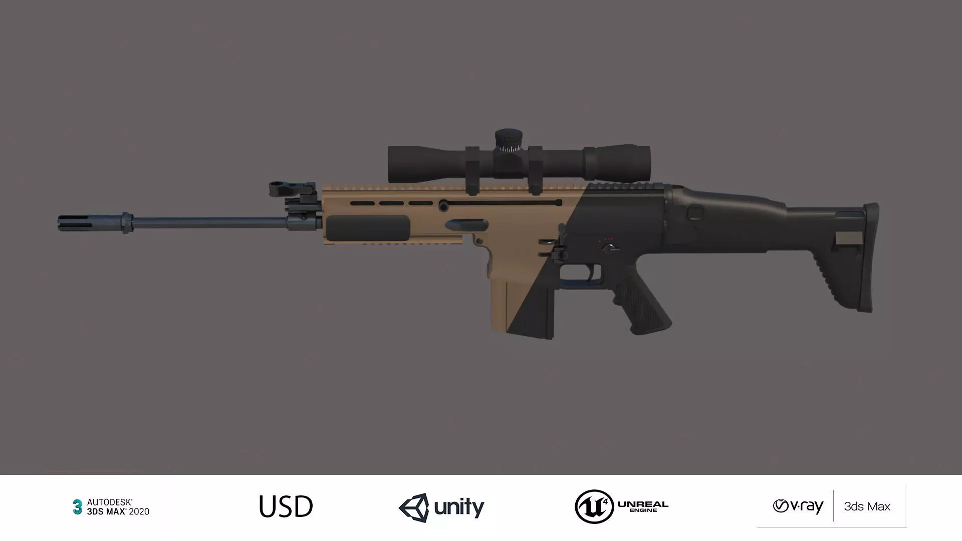 SCAR-L rifle with scope Low-poly 3D model