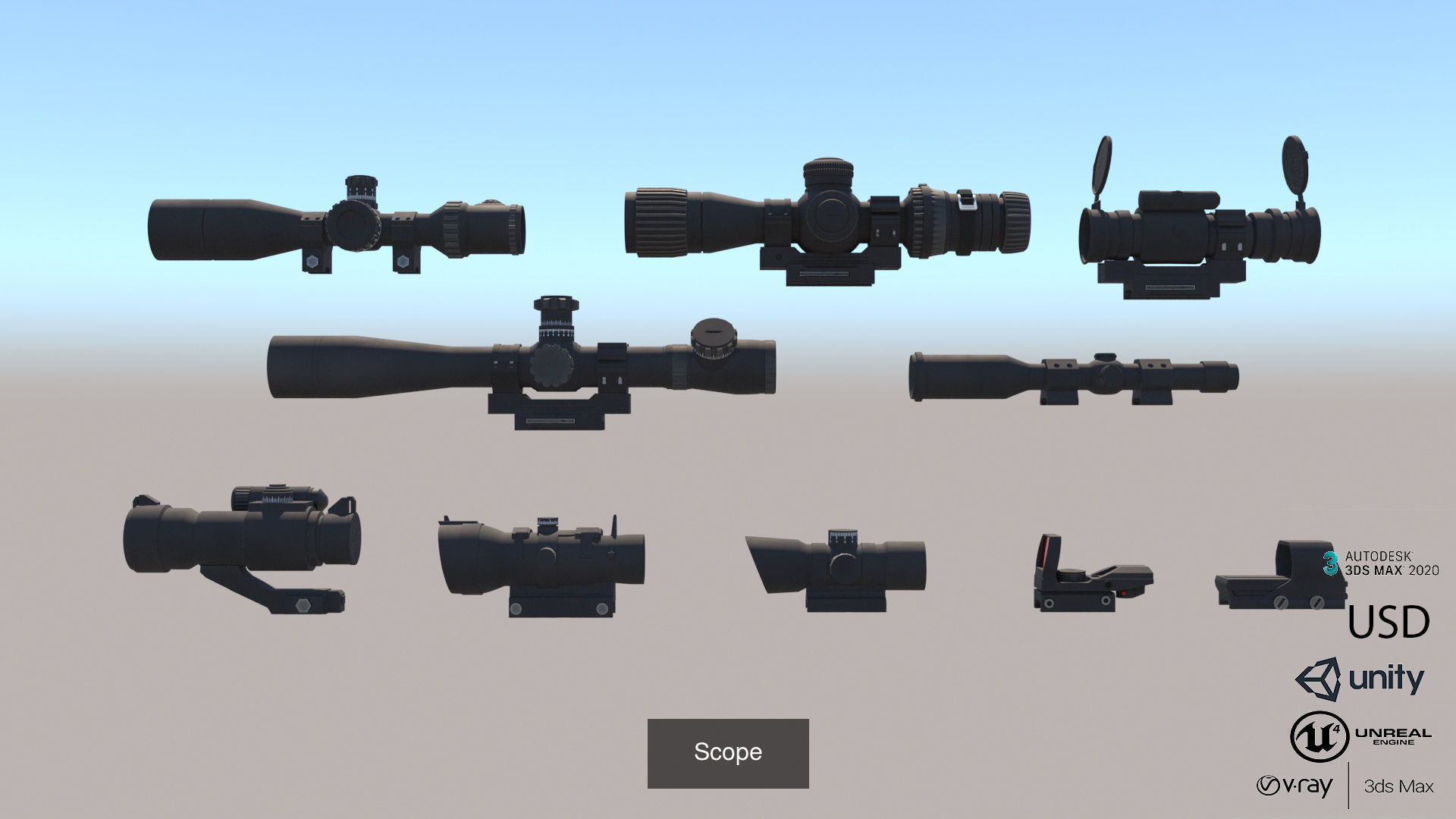 SCAR-L different weapons 3D Model Collection_1