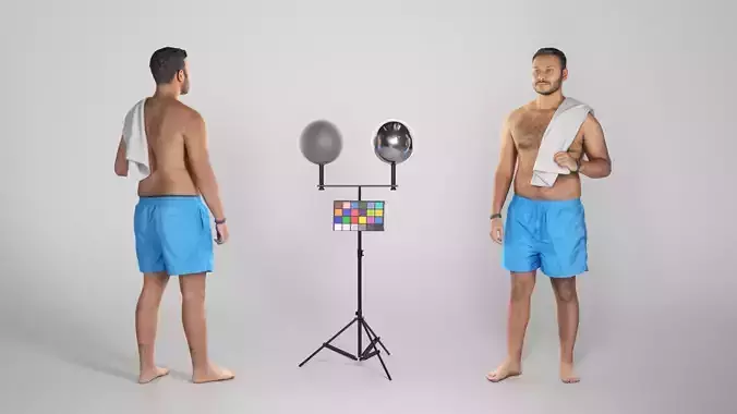 Shirtless man with white towel standing 231
