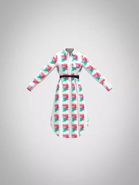 Aster belted button-detailed striped cotton-poplin Low-poly 3D model_0