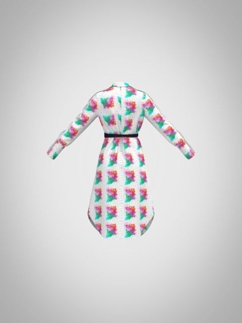 Aster belted button-detailed striped cotton-poplin Low-poly 3D model_2