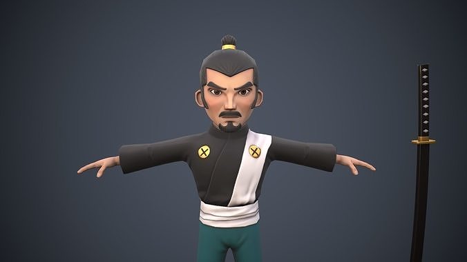 Stylized Samurai rigged PBR --A2 Low-poly 3D model