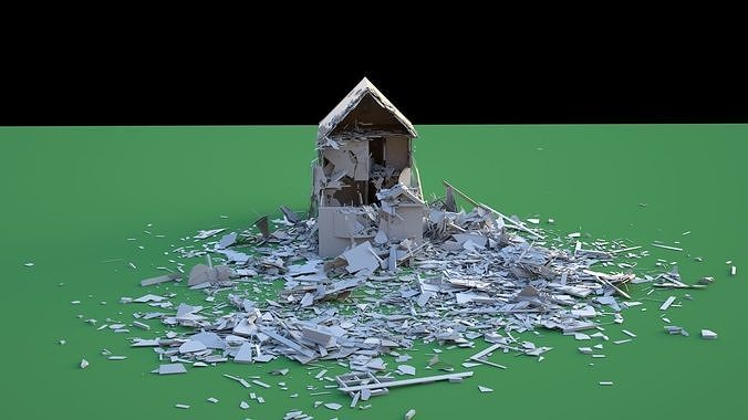 Destroyed Wooden Cottage 3D model 2