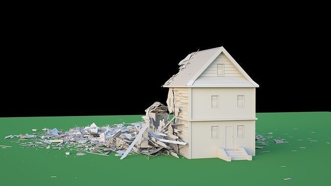 Destroyed Wooden Cottage 3D model 5