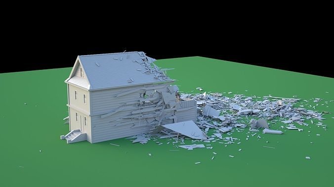 Destroyed Wooden Cottage 3D model 4