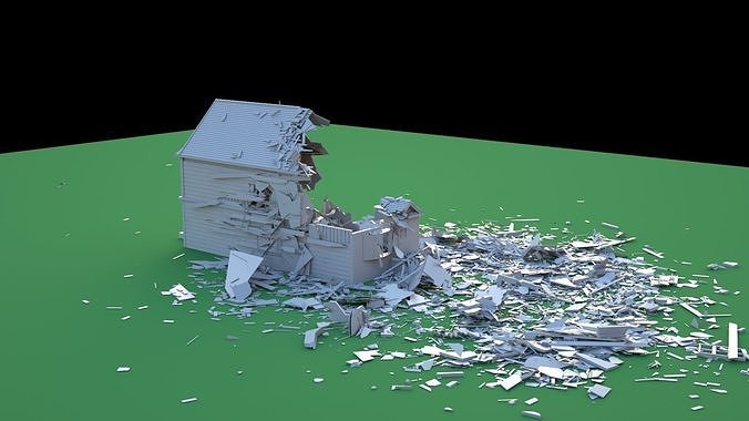 Destroyed Wooden Cottage 3D model 3