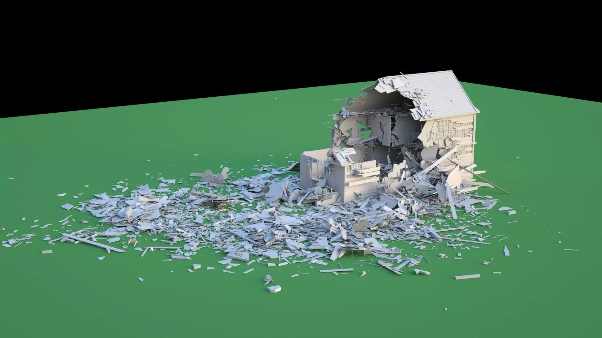 Destroyed Wooden Cottage 3D model