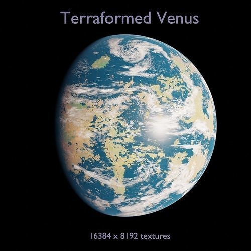 Terraformed Venus - 16k textures Low-poly 3D model