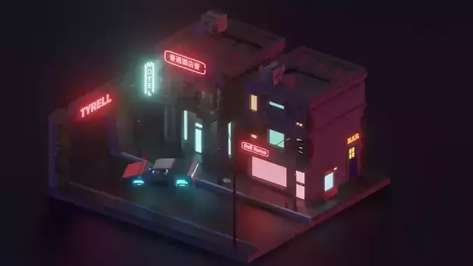 Low Poly Cyberpunk City Low-poly 3D model Low-poly 3D model